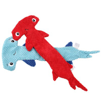 HKM-402259 Hammerhead Shark Shaped Sound Making Toy for Dogs - Durable Polyester Material in Red and Blue