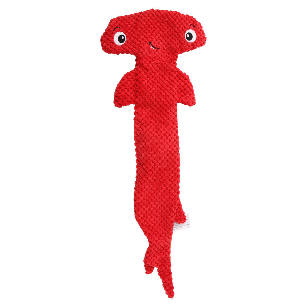 HKM-402259 Hammerhead Shark Shaped Sound Making Toy for Dogs - Durable Polyester Material in Red and Blue