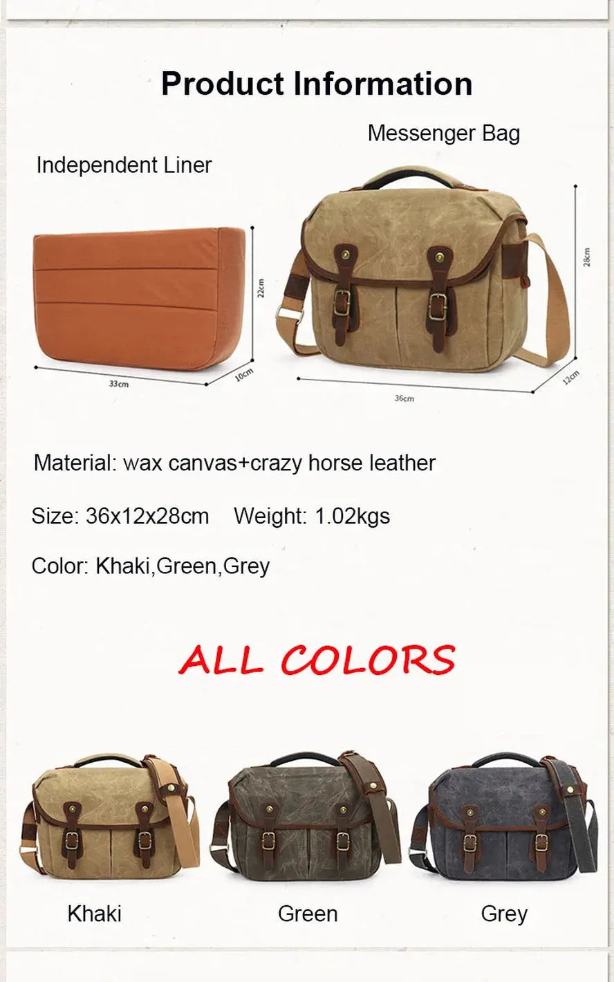 KTX-810963 Waterproof Large Capacity Oil Wax Canvas SLR Camera Messenger Bag