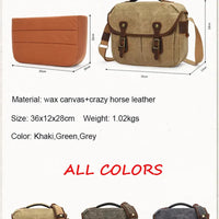 HKM-810963 Waterproof Large Capacity Oil Wax Canvas SLR Camera Messenger Bag