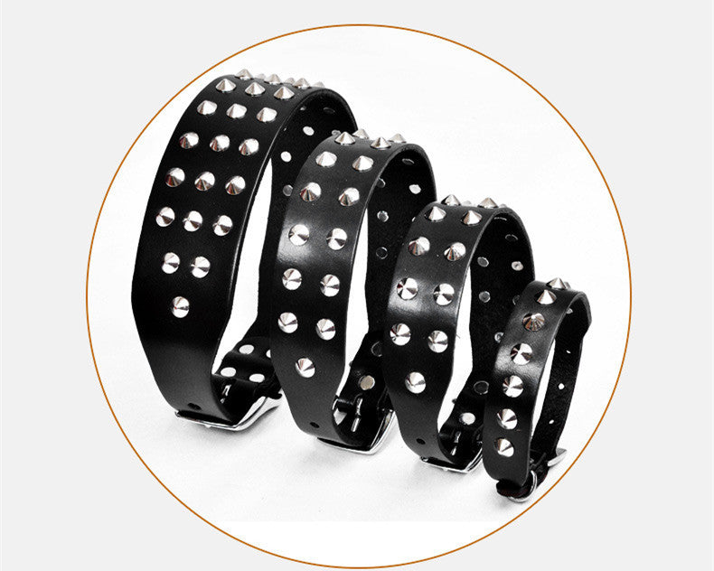 HKM-274003 Cowhide Diamond Point Dog Collar with Alloy Buckle - Anti-Bite Neckband in Black and Red-Brown
