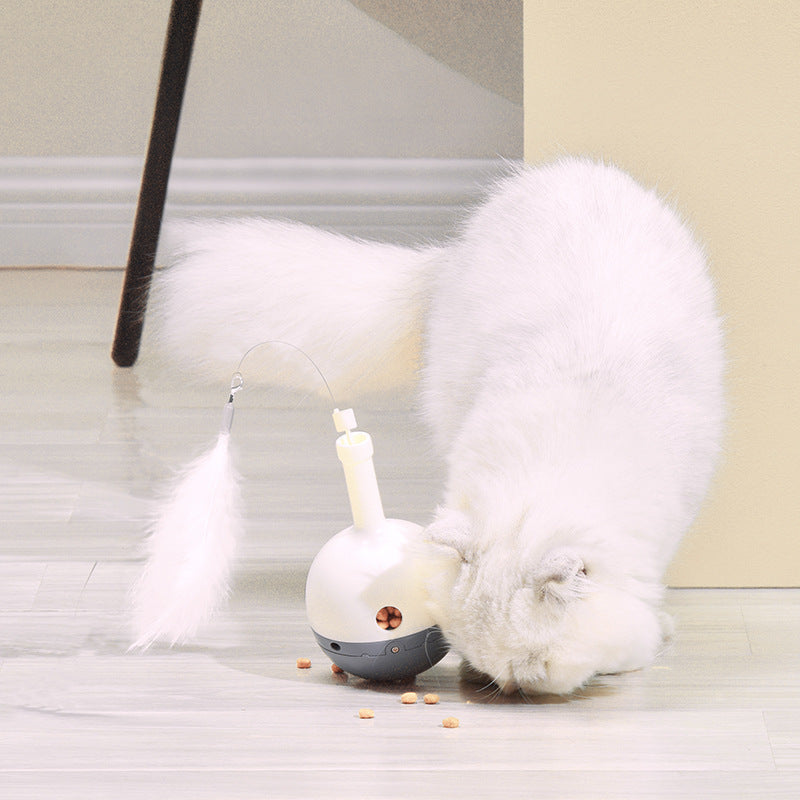 HKM-712147 Interactive Roly-Poly Cat Feather Toy - Ultra Quiet Random Movement, Rechargeable with Auto Timer, Perfect for Indoor Cats