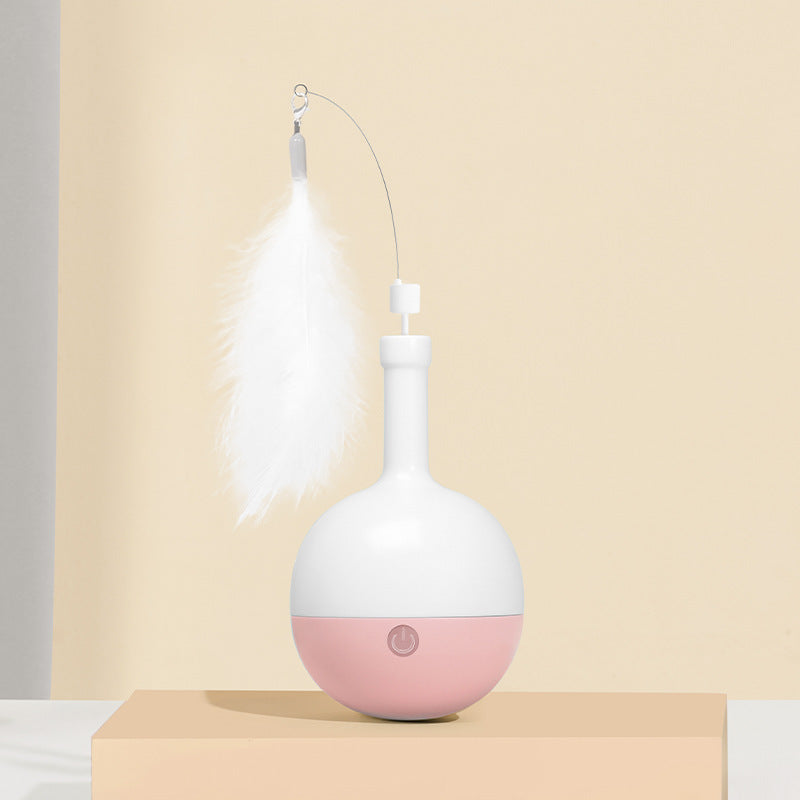 HKM-712147 Interactive Roly-Poly Cat Feather Toy - Ultra Quiet Random Movement, Rechargeable with Auto Timer, Perfect for Indoor Cats