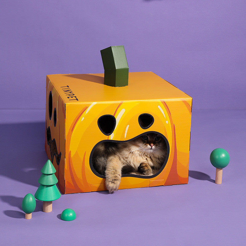 HKM-183059 Halloween Pumpkin House Cat Scratcher – Corrugated Paper Toy for Cats