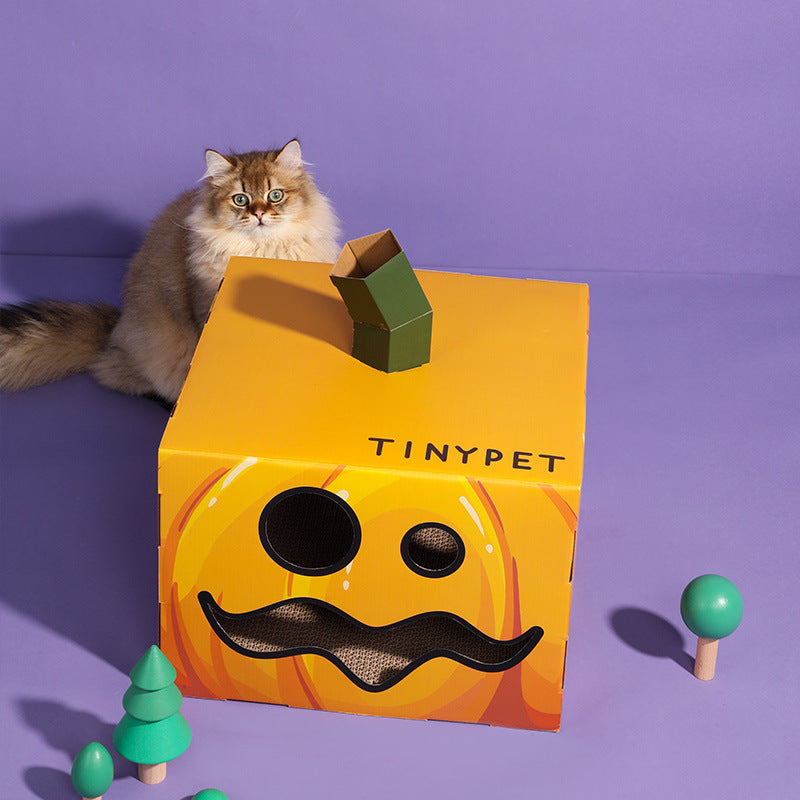 HKM-183059 Halloween Pumpkin House Cat Scratcher – Corrugated Paper Toy for Cats