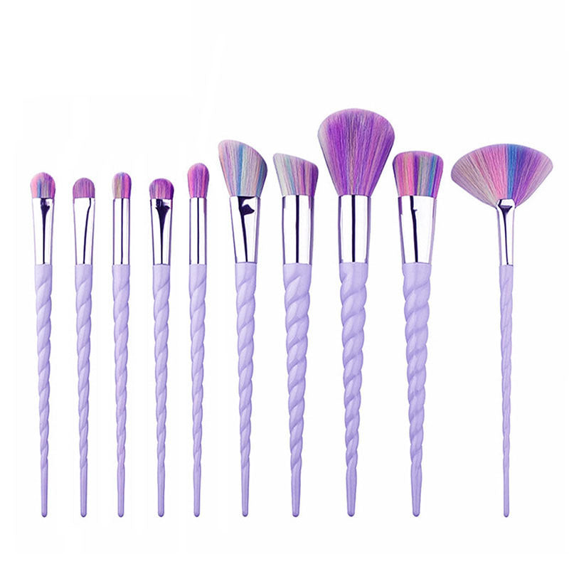 HKM-806867 Colorful 10-Piece Spiral Makeup Brush Set with Man-Made Fiber and Plastic Handles