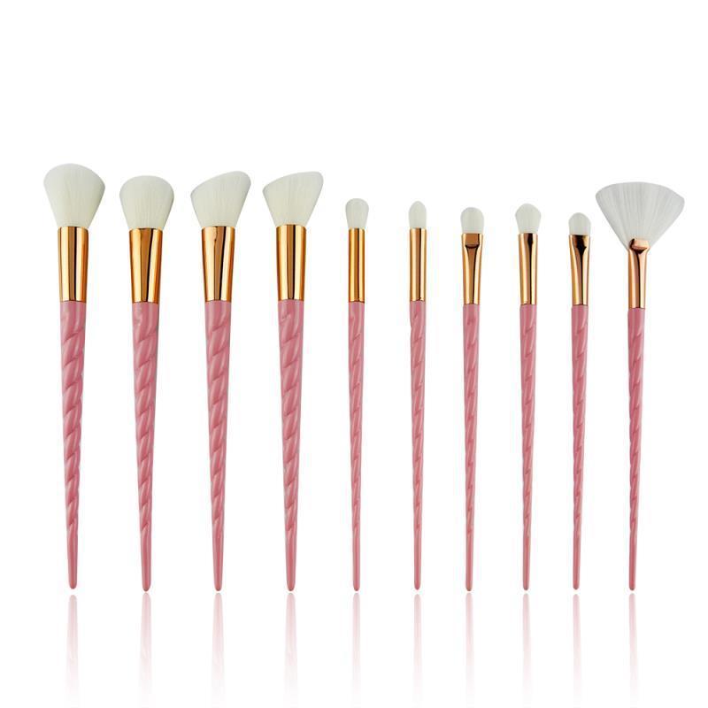 HKM-806867 Colorful 10-Piece Spiral Makeup Brush Set with Man-Made Fiber and Plastic Handles