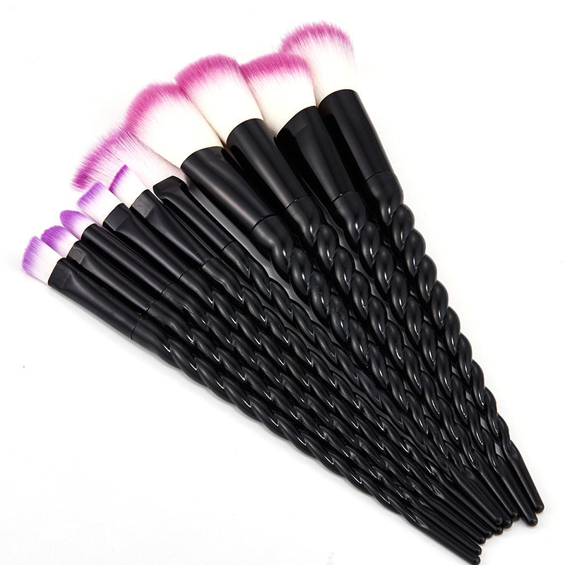HKM-806867 Colorful 10-Piece Spiral Makeup Brush Set with Man-Made Fiber and Plastic Handles