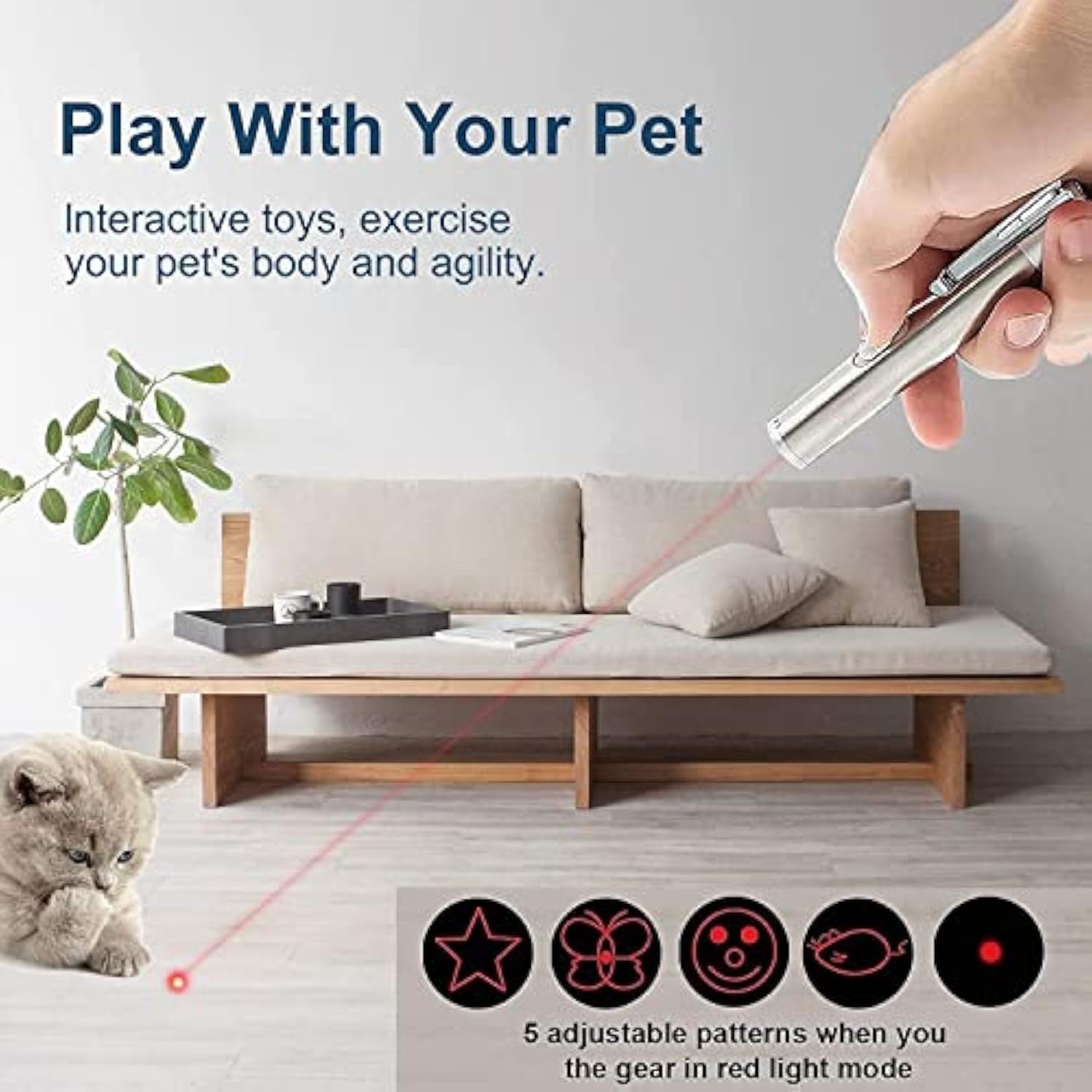 HKM-251091 Interactive LED Cat Toy Pointer with Multiple Light Modes for Indoor Play and Pet Engagement