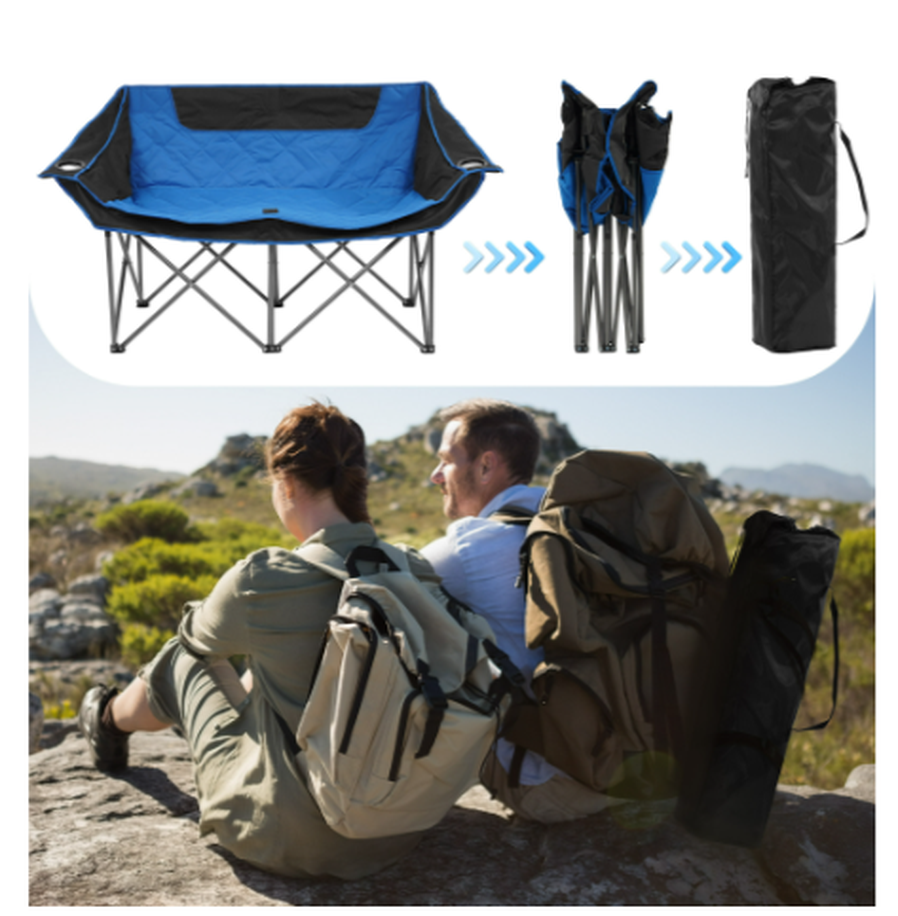 HKM-975123 Oversized Heavy Duty Outdoor Camping Chair with Armrests, Cup Holder, and Carrying Bag