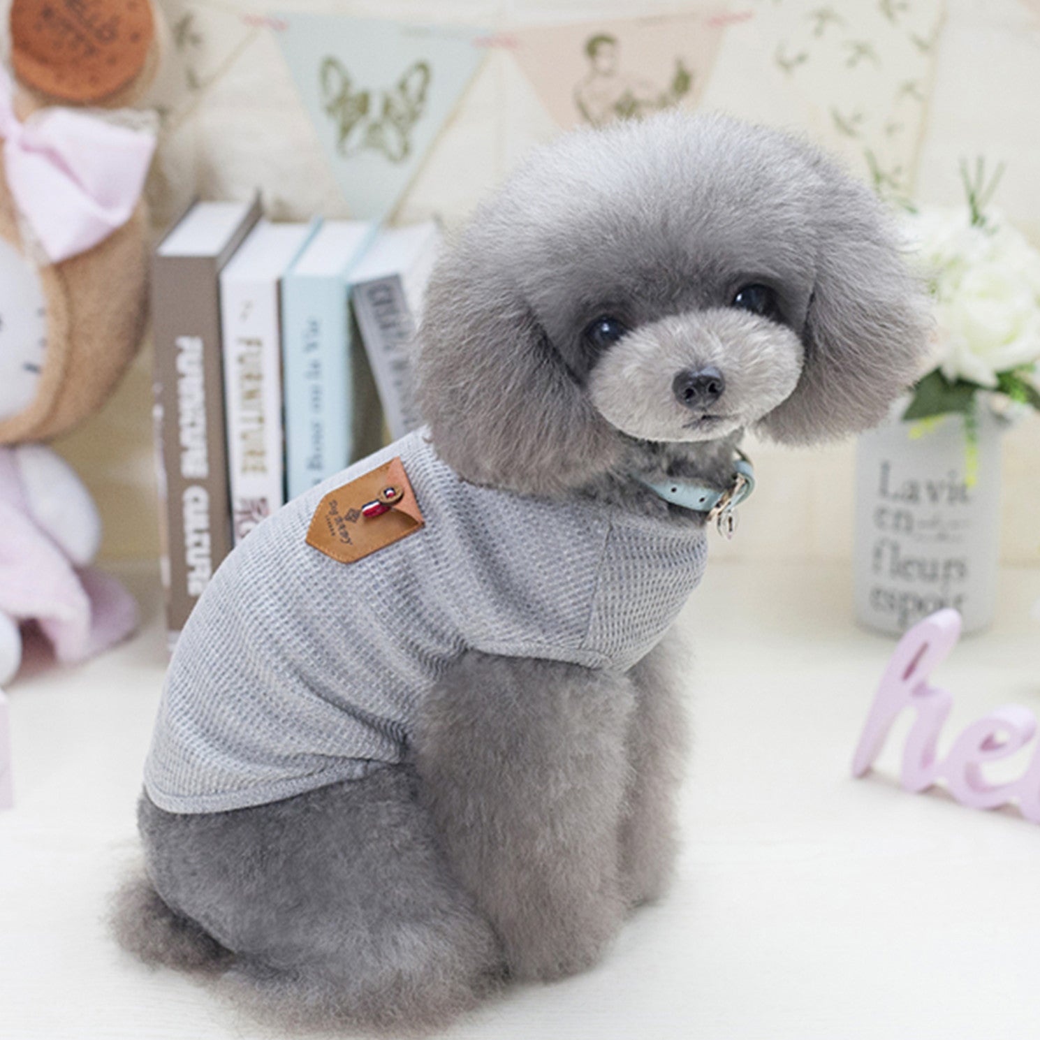 HKM-113491 Breathable Cotton Dog Vest in Solid Color - Casual Style for All Genders