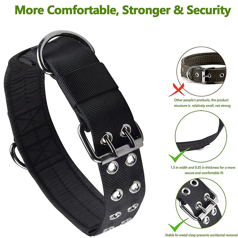 HKM-611731 Adjustable Military Dog Collar with Metal D Ring and Buckle for Medium to Large Dogs