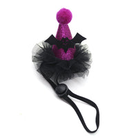 HKM-097171 Adjustable Pet Christmas Hat in Purple and Black, Made with Linen Blend, Ideal for Halloween Celebrations