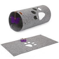 HKM-969683 Splicable Folding Cat Tunnel Toy - Durable Felt Cloth, Gray & Green, 79x45cm