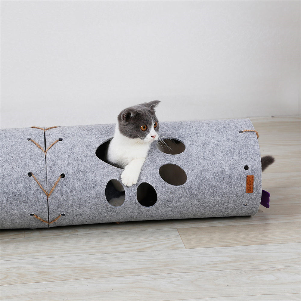 HKM-969683 Splicable Folding Cat Tunnel Toy - Durable Felt Cloth, Gray & Green, 79x45cm