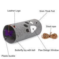HKM-969683 Splicable Folding Cat Tunnel Toy - Durable Felt Cloth, Gray & Green, 79x45cm