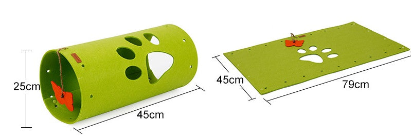HKM-969683 Splicable Folding Cat Tunnel Toy - Durable Felt Cloth, Gray & Green, 79x45cm