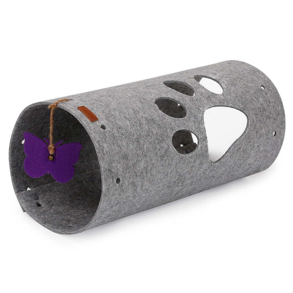 HKM-969683 Splicable Folding Cat Tunnel Toy - Durable Felt Cloth, Gray & Green, 79x45cm