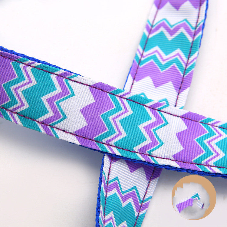 HKM-086611 Colorful Wave Pattern Nylon Dog Leash - 2.5cm x 120cm, Lightweight Pet Traction Belt