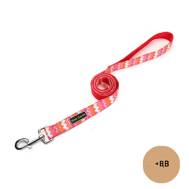 HKM-086611 Colorful Wave Pattern Nylon Dog Leash - 2.5cm x 120cm, Lightweight Pet Traction Belt
