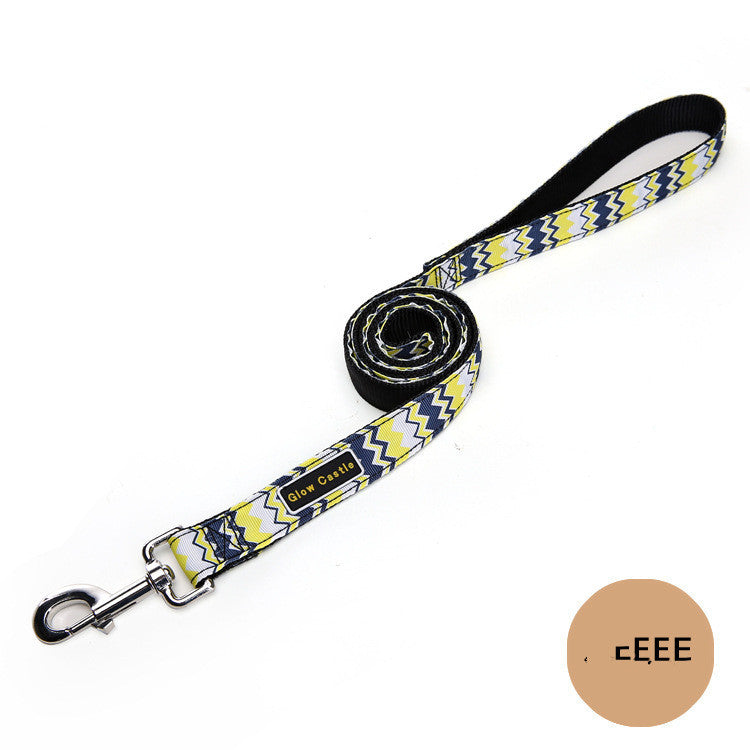 HKM-086611 Colorful Wave Pattern Nylon Dog Leash - 2.5cm x 120cm, Lightweight Pet Traction Belt