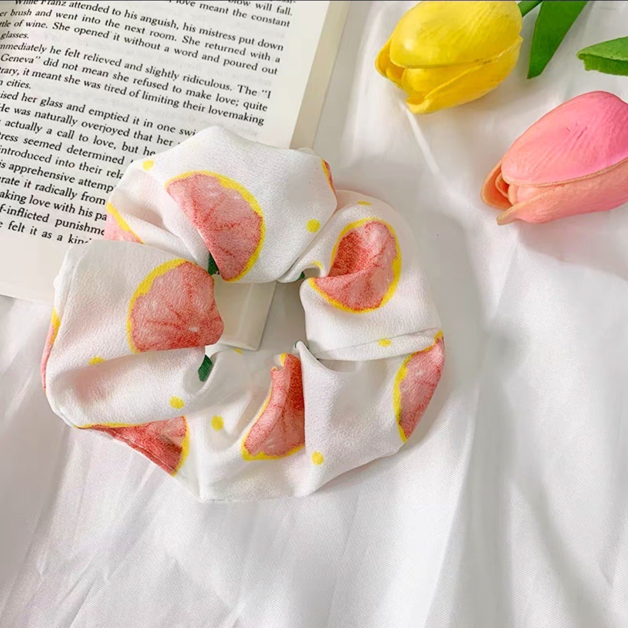 HKM-193683 Korean Fruit Pig Large Intestine Organza Hair Tie Rubber Band for Women