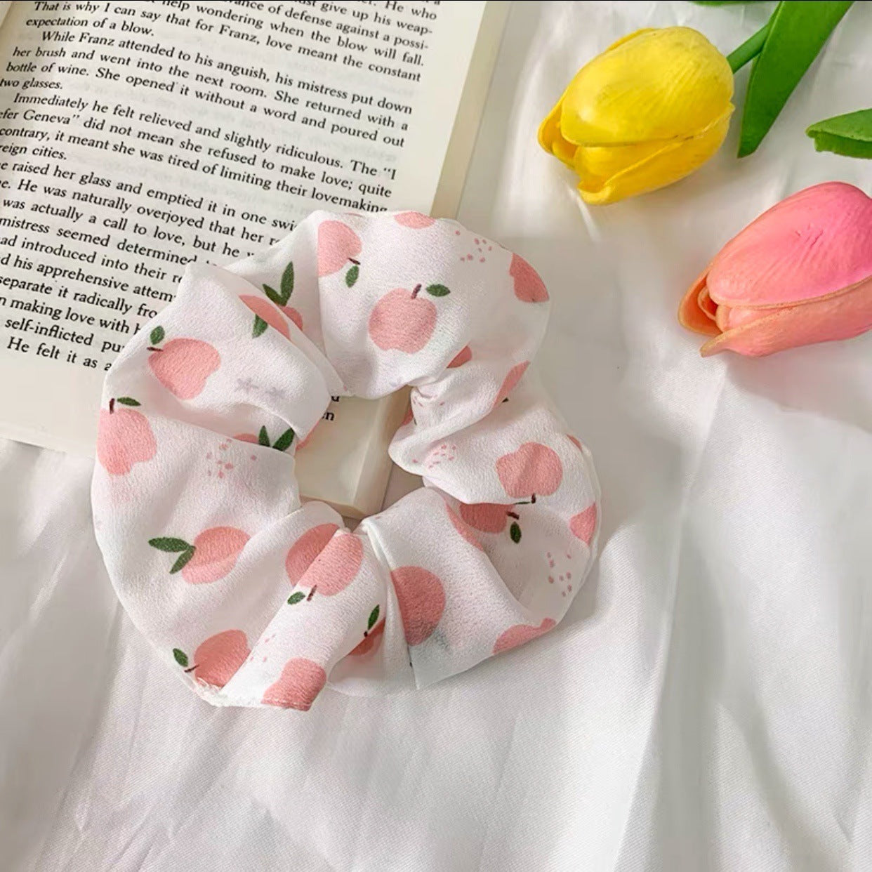 HKM-193683 Korean Fruit Pig Large Intestine Organza Hair Tie Rubber Band for Women
