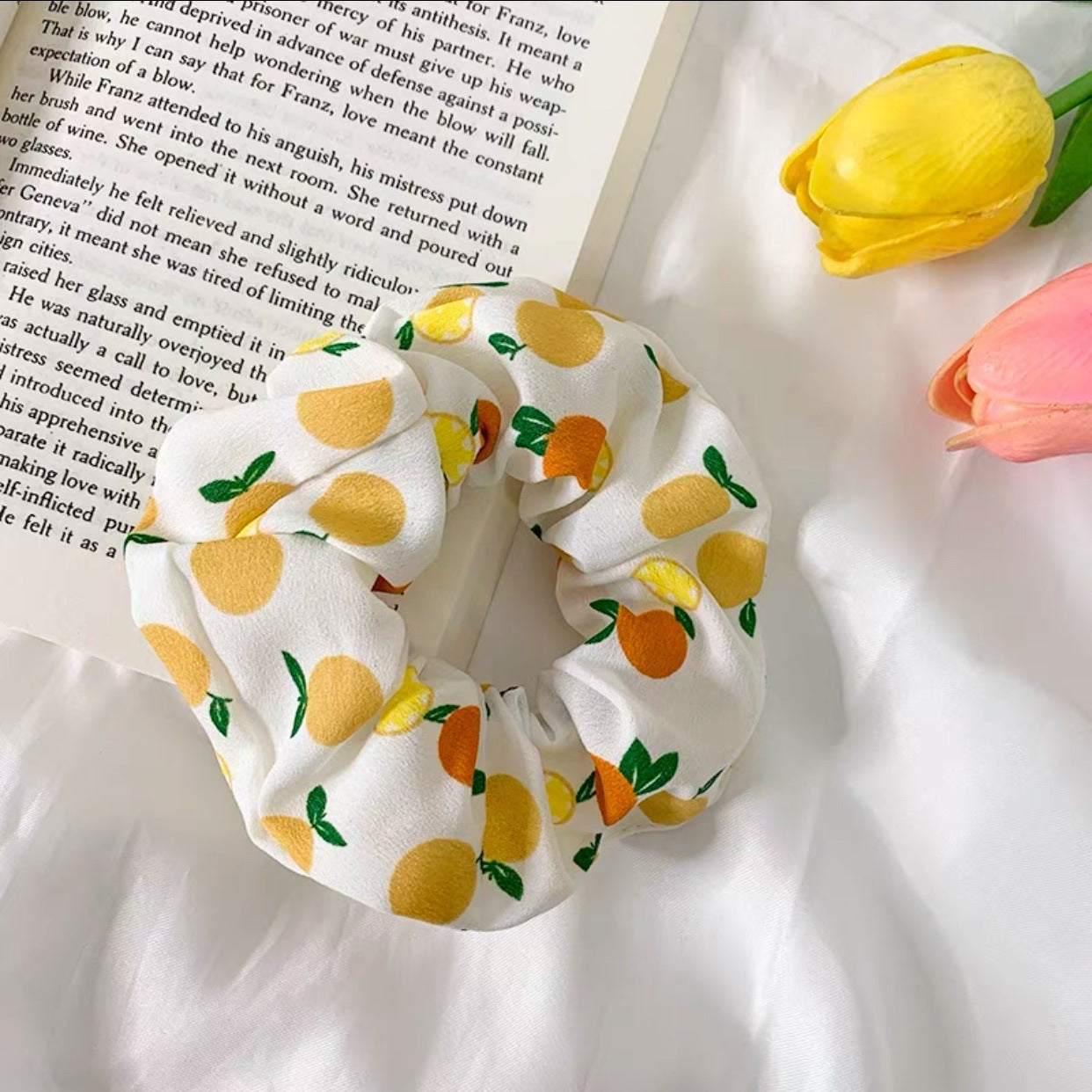 HKM-193683 Korean Fruit Pig Large Intestine Organza Hair Tie Rubber Band for Women