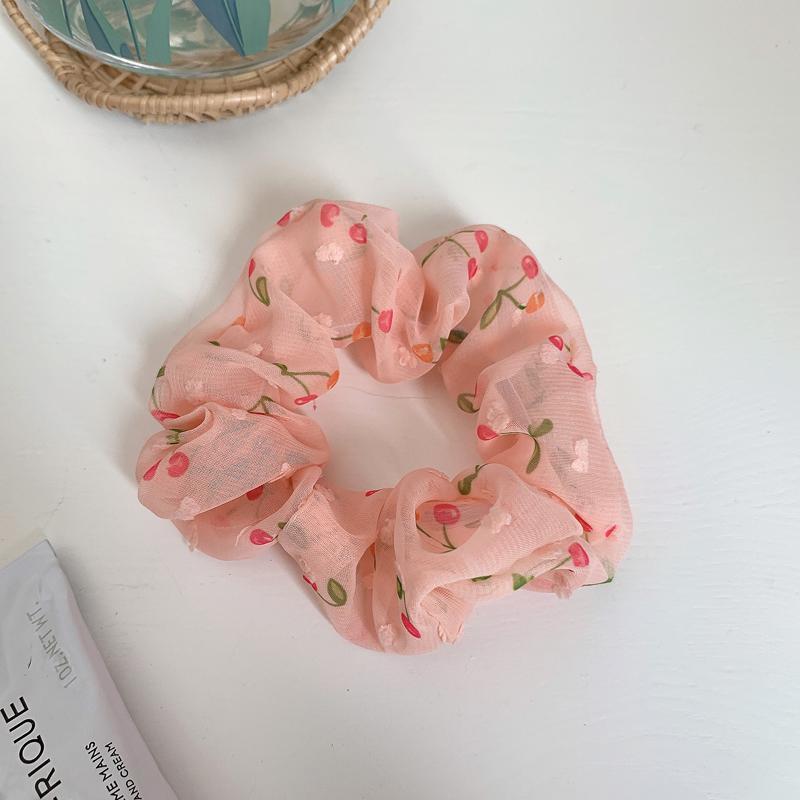 HKM-193683 Korean Fruit Pig Large Intestine Organza Hair Tie Rubber Band for Women