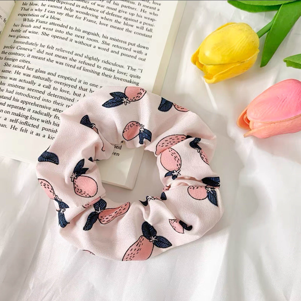 HKM-193683 Korean Fruit Pig Large Intestine Organza Hair Tie Rubber Band for Women