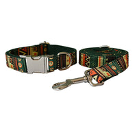 HKM-051539 Bohemian Style Green Checkered Dog Leash and Bowtie Set for All Breeds