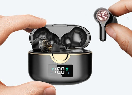 KTX-689555 T22 Wireless Bluetooth Headset with Digital Display and Multi-Point Connection – In-Ear Sports Dual Dynamic Stereo Earbuds