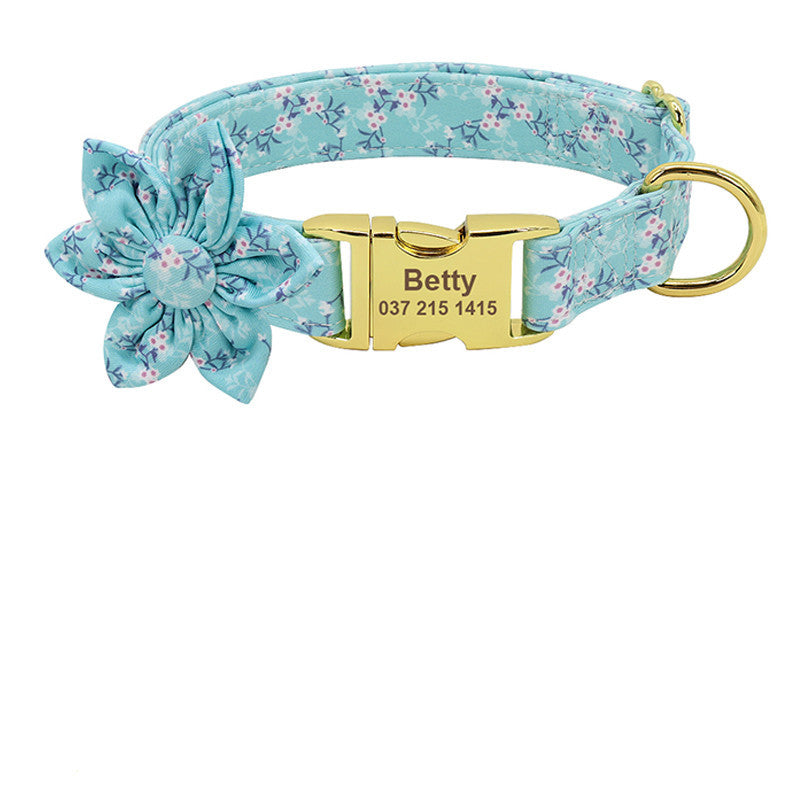 HKM-050067 Personalized Nylon Dog Collar with Floral Design and Engraved ID Tag for Small, Medium, and Large Pets