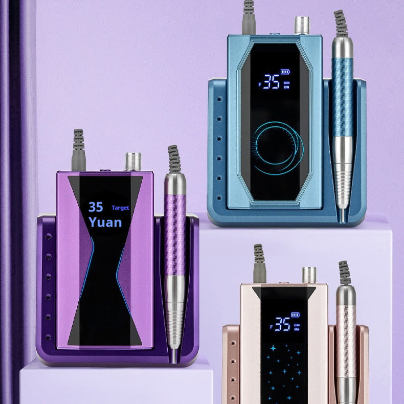 HKM-775507 High-Speed Brushless Nail Polisher with Charging Nail Enamel Remover in Rose Gold, Blue, and Purple