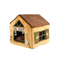 HKM-907091 Foldable Removable Washable Cartoon Doghouse for Pets - Cozy Cloth Pet Nest in Brown and Pink, 50x50x46cm
