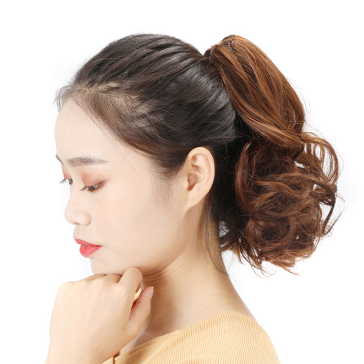 HKM-945043 Short Curly Hair Claw Clip Ponytail with Realistic Pear Flower Design in Various Colors