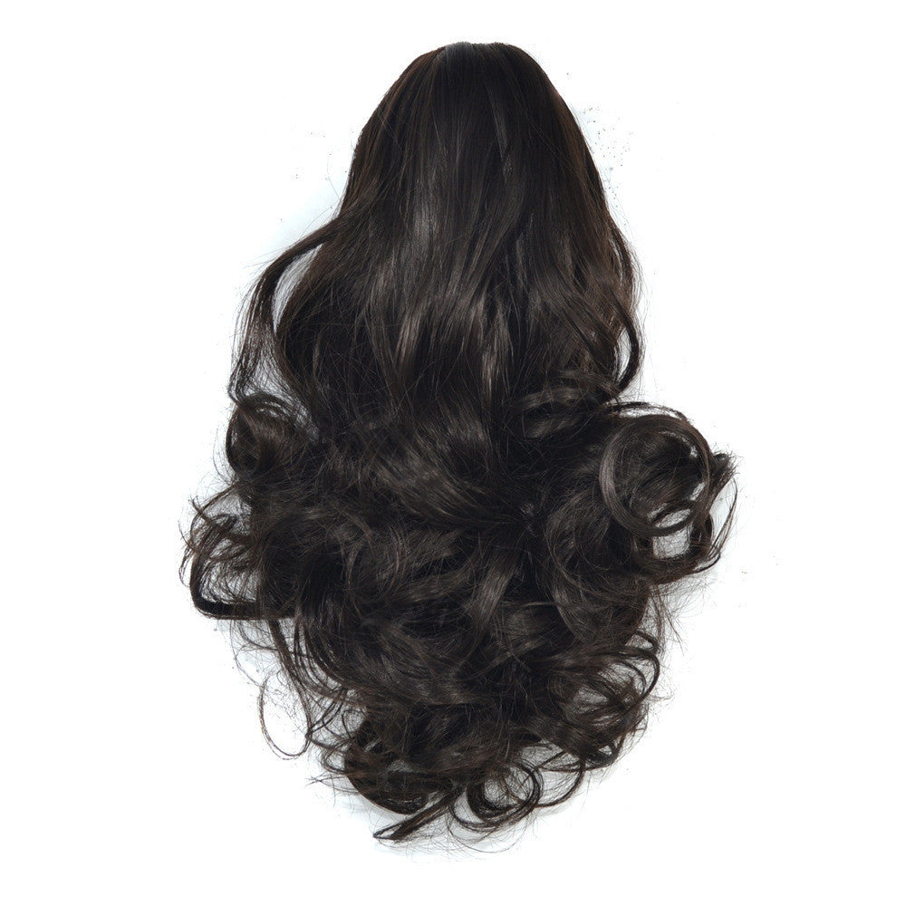 HKM-945043 Short Curly Hair Claw Clip Ponytail with Realistic Pear Flower Design in Various Colors