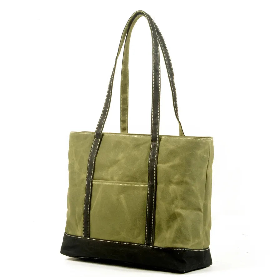 KTX-873235 Vintage Waxed Canvas and Leather Shoulder Bag - Eco-Friendly, Waterproof and Stylish Travel Tote