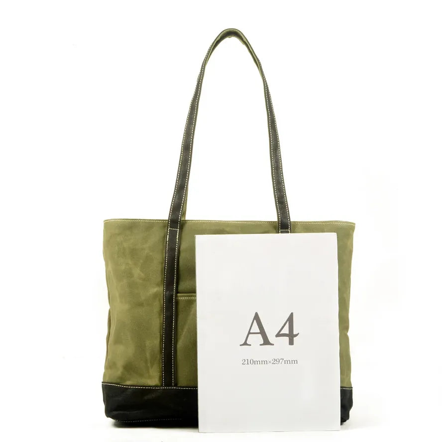 KTX-873235 Vintage Waxed Canvas and Leather Shoulder Bag - Eco-Friendly, Waterproof and Stylish Travel Tote