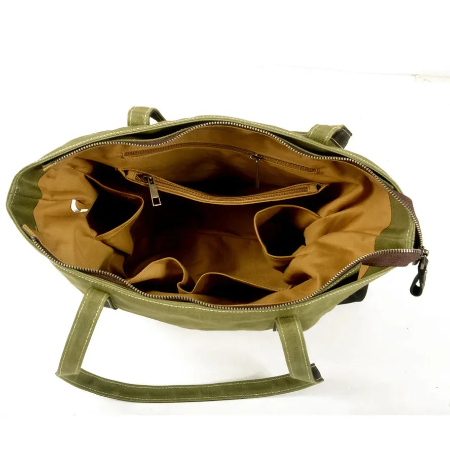 KTX-873235 Vintage Waxed Canvas and Leather Shoulder Bag - Eco-Friendly, Waterproof and Stylish Travel Tote