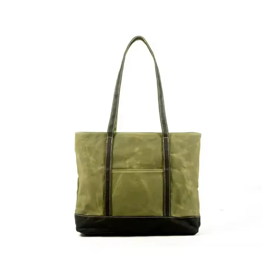 KTX-873235 Vintage Waxed Canvas and Leather Shoulder Bag - Eco-Friendly, Waterproof and Stylish Travel Tote