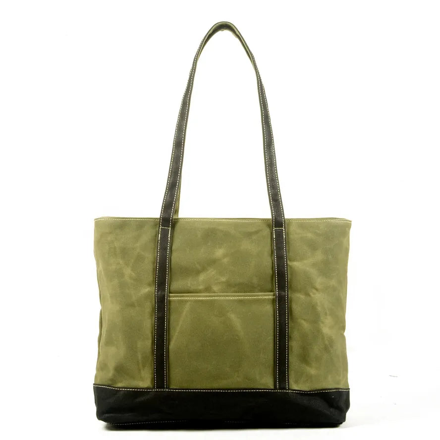 KTX-873235 Vintage Waxed Canvas and Leather Shoulder Bag - Eco-Friendly, Waterproof and Stylish Travel Tote