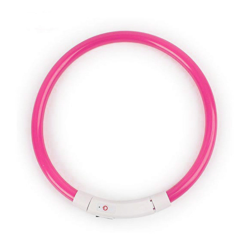 HKM-718931 LED Luminous Silicone Pet Collar with USB Charging - Adjustable 50cm, Multiple Bright Light Modes Available