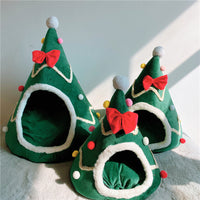 HKM-069779 Cozy Christmas Tree Dog House with Removable Cushion - Pet Tent for Dogs and Cats