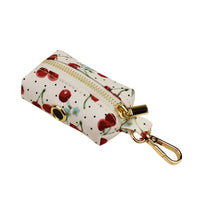 HKM-997523 Red Cherry Patterned Pet Collar and Leash Set with Bow, Lightweight Gold Buckle, Includes Bowtie and Poop Bag