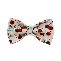 HKM-997523 Red Cherry Patterned Pet Collar and Leash Set with Bow, Lightweight Gold Buckle, Includes Bowtie and Poop Bag
