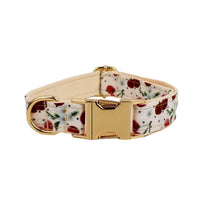 HKM-997523 Red Cherry Patterned Pet Collar and Leash Set with Bow, Lightweight Gold Buckle, Includes Bowtie and Poop Bag