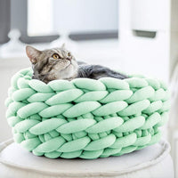HKM-642643 Soft Cotton Knitted Round Pet Bed - Woven Basket Design for Cats and Small Dogs, Multi-Function, Machine Washable