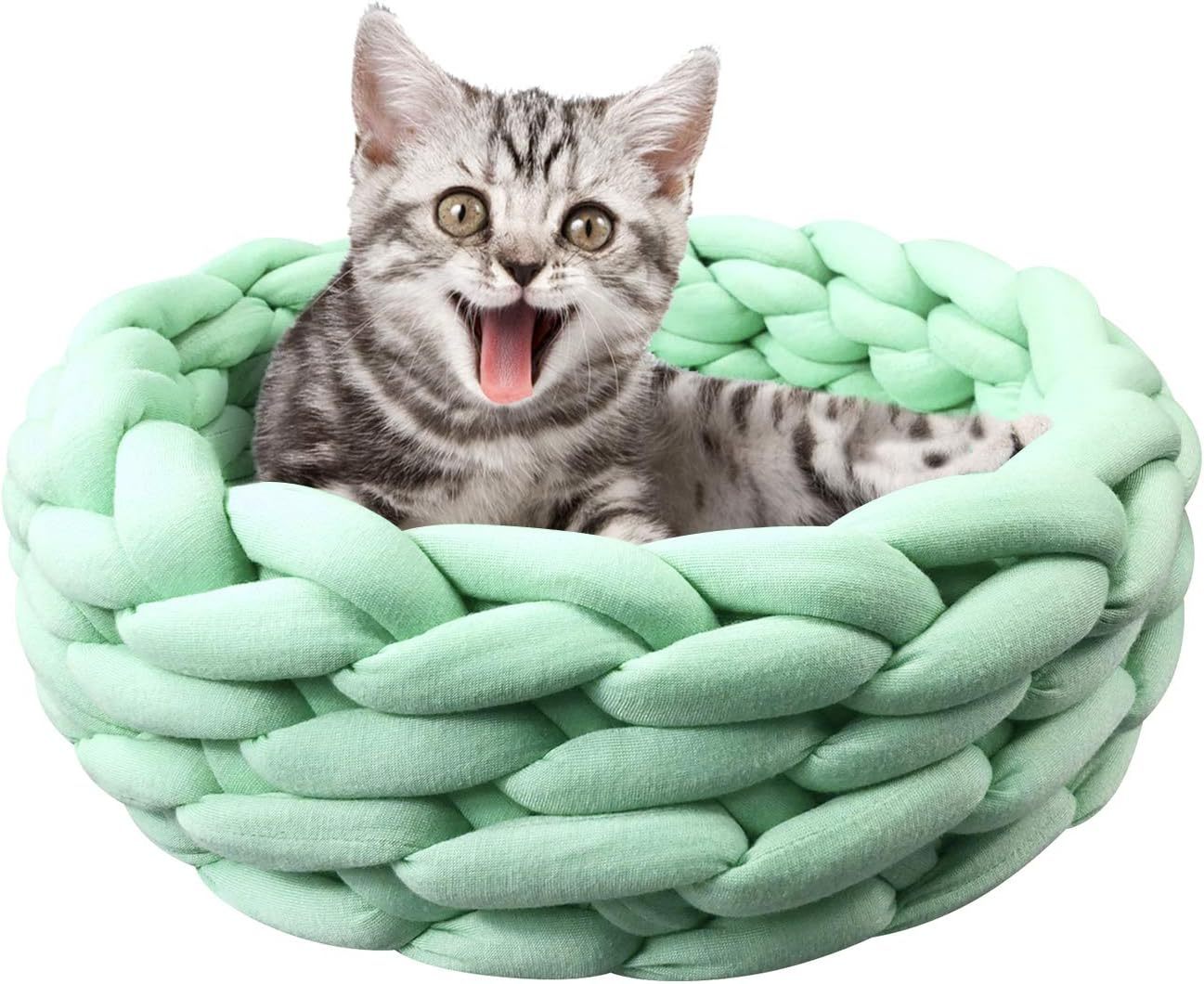 HKM-642643 Soft Cotton Knitted Round Pet Bed - Woven Basket Design for Cats and Small Dogs, Multi-Function, Machine Washable