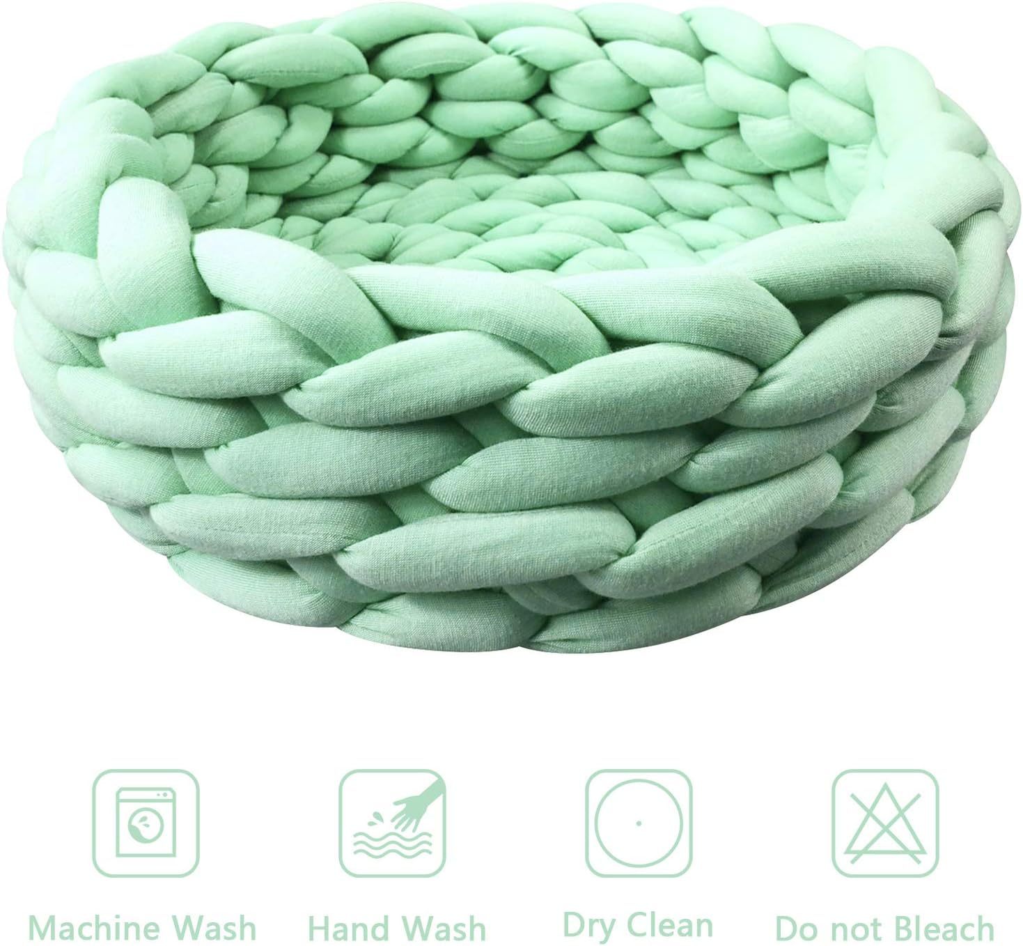 HKM-642643 Soft Cotton Knitted Round Pet Bed - Woven Basket Design for Cats and Small Dogs, Multi-Function, Machine Washable